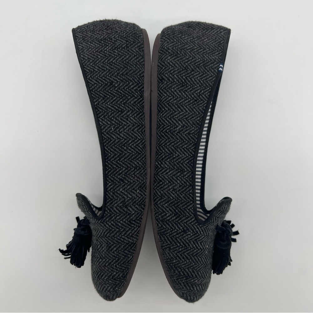 Charles Philip Shanghai Leather Tweed Herringbone Flats Black Tassel Size 7.5 - Picture 8 of 11